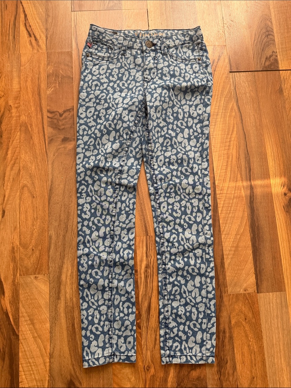 Vigoss Blue Denim Jeans with Light Blue Leopard Print